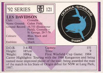 1992 Regina NSW Rugby League #121 Les Davidson Back